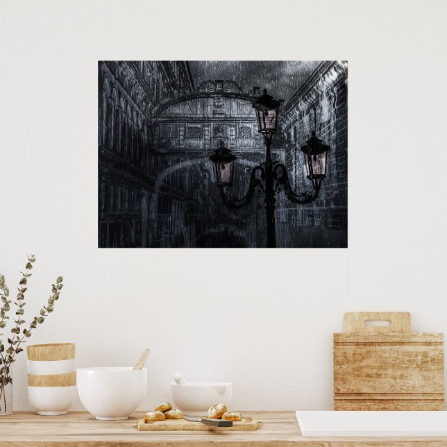 Poster Pont des Soupirs de la Pluie de Venise sombre à la (Cuisine)