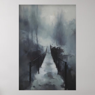 Poster Pont d'hiver sur ruisseau gelé, Gothique enneigé
