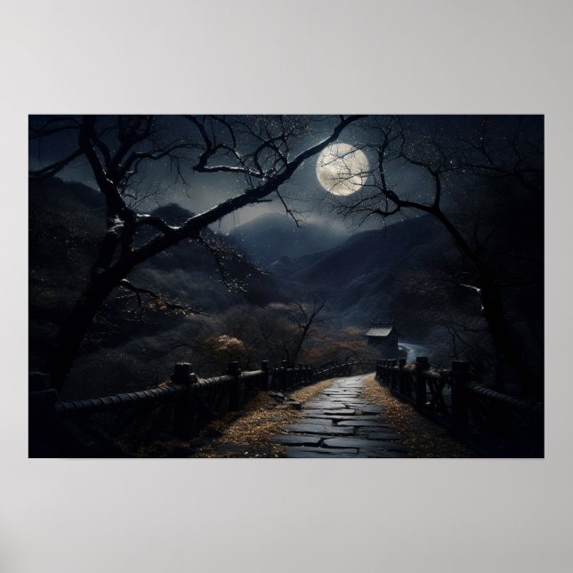 Poster Pont et route sinueuse (Devant)