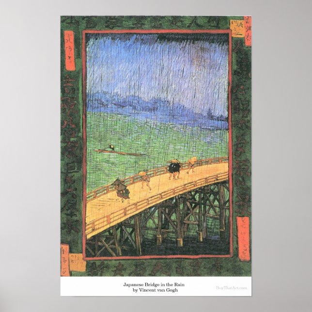 Poster Pont japonais dans la pluie par Vincent van Gogh (Devant)