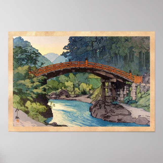 Poster Pont sacré à Nikko Hiroshi Yoshida hanga art (Devant)