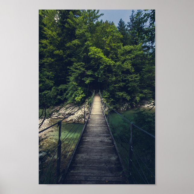 Poster Pont suspendu simple au-dessus de la rivière Idrij (Devant)