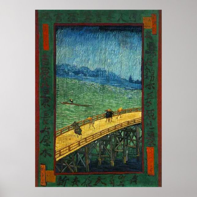 Poster Pont Vincent van Gogh en pluie (après Hiroshige) (Devant)