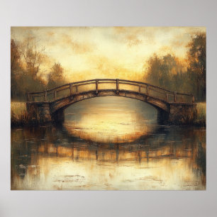 Poster Pont vintage au-dessus de la peinture fluviale Cam