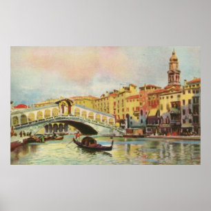 Poster Pont vintage de Venise Rialto d'aquarelle