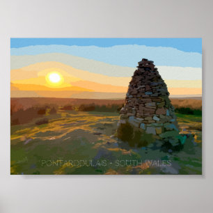 Poster Pontarddulais Vue montagne paysage vectoriel art v