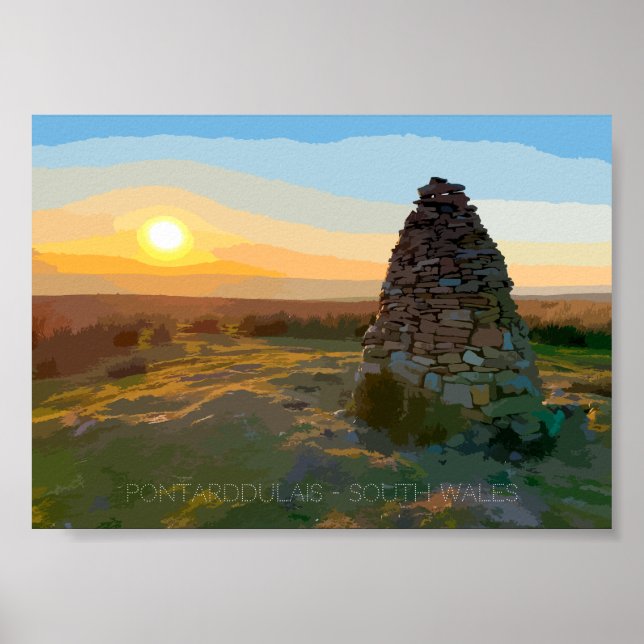 Poster Pontarddulais Vue montagne paysage vectoriel art v (Devant)