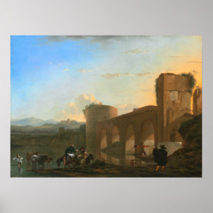 Poster Ponte Molle, coucher du soleil - Jan Asselijn Post