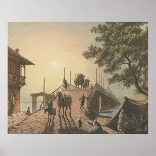 Poster Ponte piccolo, Petit pont dans le village islamiqu