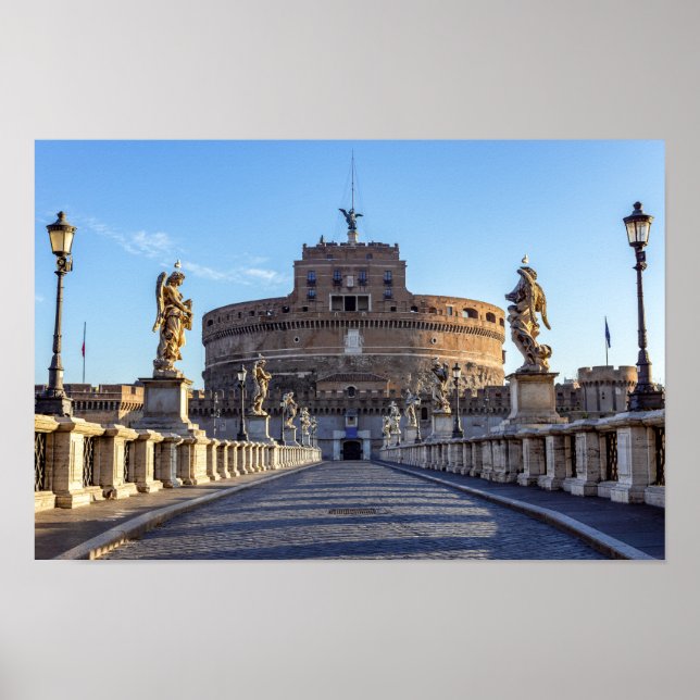 Poster Ponte Sant'Angelo vide à l'aube - Rome, Italie (Devant)