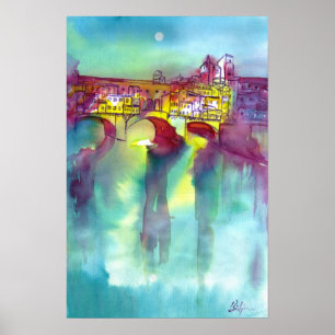 Poster PONTE VECCHIO Florence la nuit Aquarelle