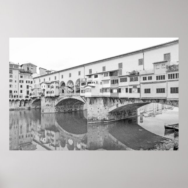 Poster Ponte Vecchio noir et blanc (Devant)
