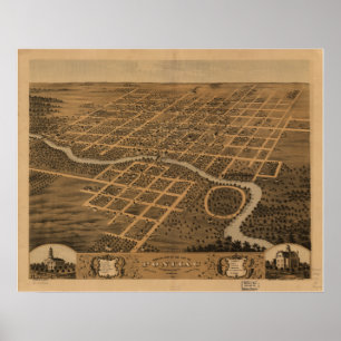 Poster Pontiac Illinois 1869 Antique Panoramic Map