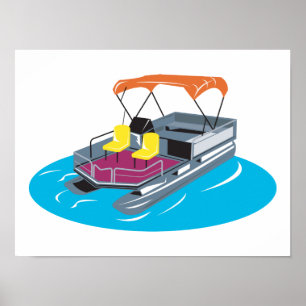 Poster Pontoon Boat Retro