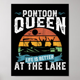 Poster Pontoon Queen Funny Bateau Lac Pontooning Femmes