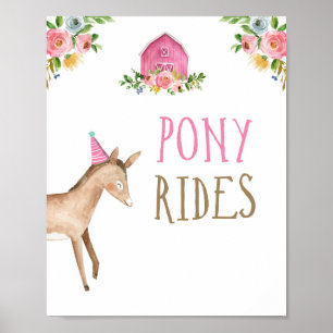 Poster Pony Rides Animaux de ferme Barnyard Girl Annivers