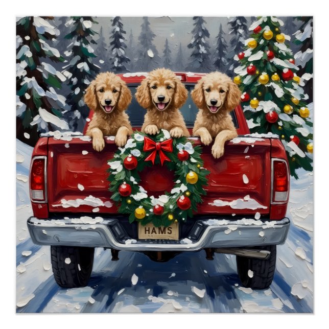 Poster Poodle Christmas Red Truck Holiday (Devant)