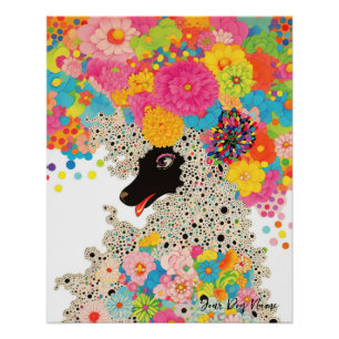 Poster Poodle Dog and Flowers 001 - Bijou sur mesure