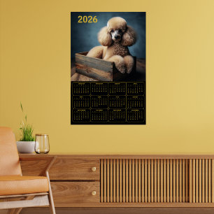 Poster Poodle Élégant dans Caisse en Bois – 2026 Calendri