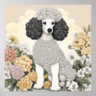 Poster Poodle en Fleurs Whimsical