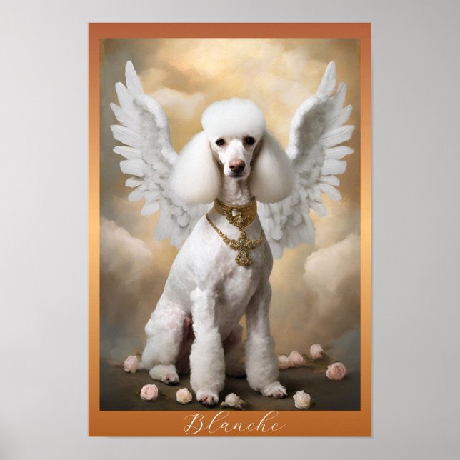 Poster Poodle français blanc Portrait d'art classique (Devant)