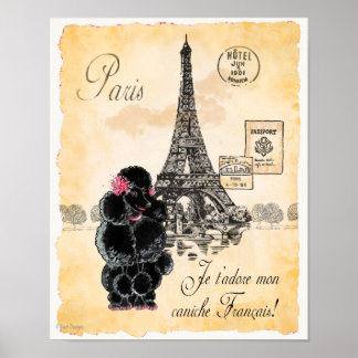 Poster Poodle noir Tour Eiffel Paris Art Imprimer