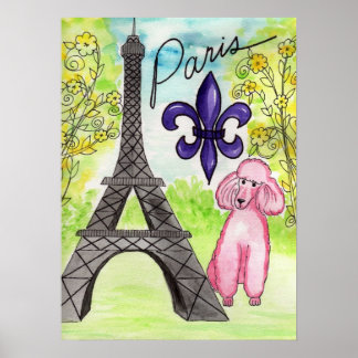 Poster Poodle rose à Paris