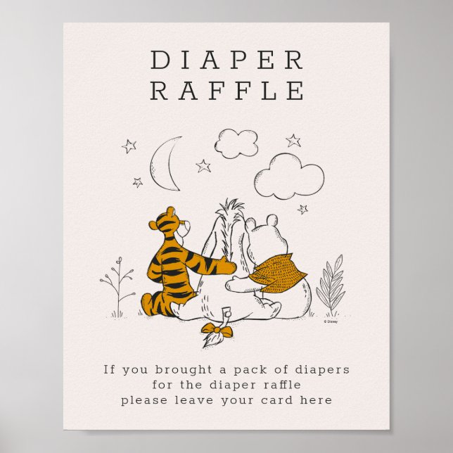 Poster Pooh, Eeyore & Tigger | Baby shower Lune et étoile (Devant)