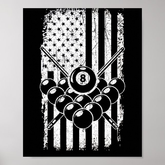 Poster Pool Player American USA Flag Billard (Devant)