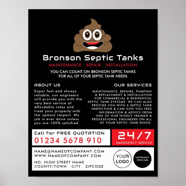 Poster Poop Emoji, Septic Company, Septic Engineer Advert (Devant)