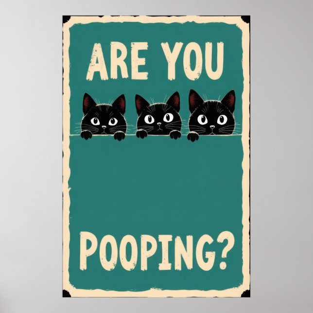 Poster Pooping showing three black cats peeking over  (Devant)