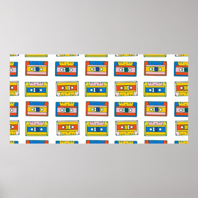 Poster Pop art 90s sans couture motif de cassettes de mus (Devant)