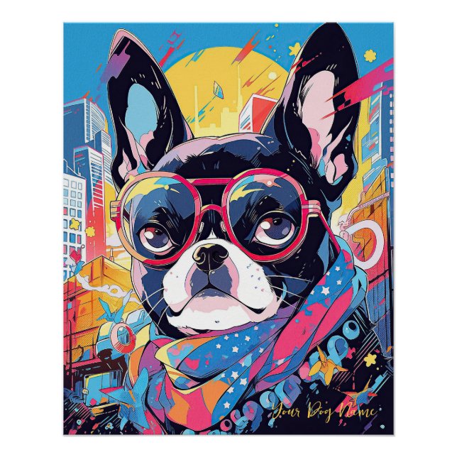 Poster Pop Art Anime Boston Terrier Dog 004 - Victoria Sa (Devant)