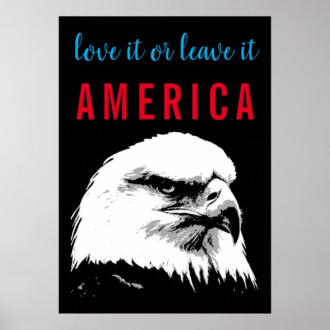 Poster Pop Art Bald Aigle Love Leave America Slogan Dire (Devant)