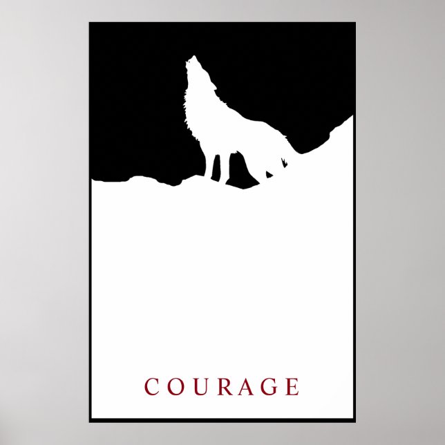 Poster Pop Art Black & White Motivational Courage Wolf (Devant)