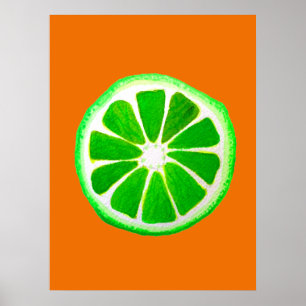 Poster Pop art bright lime fruit original watercolour