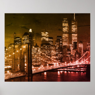 Poster Pop Art Brooklyn Bridge New York Night