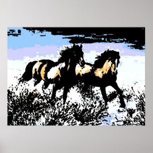Poster Pop Art Chevaux sauvages Motivation Liberté Art
