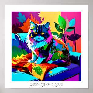 Poster Pop Art coloré Chat persan sur canapé modifiable