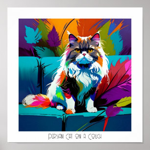 Poster Pop Art coloré Editable Chat persan sur canapé