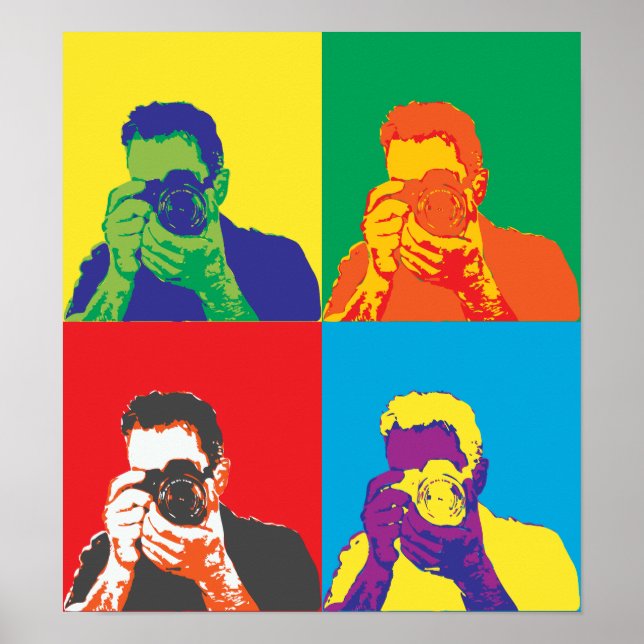 Poster Pop Art Couleurs Vives Photographe Appareil Photo  (Devant)