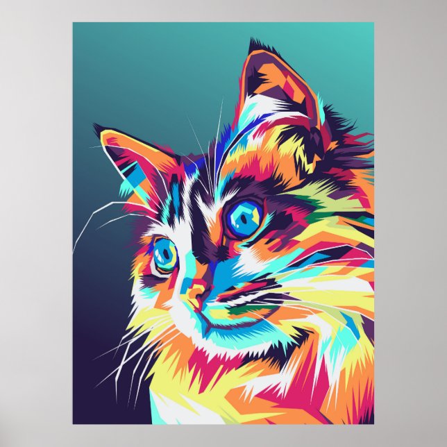 Poster Pop art de chat coloré (Devant)