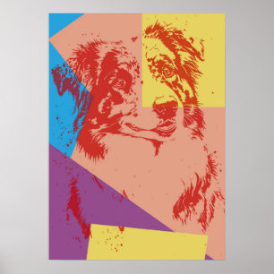 Poster Pop Art Effet Australian Shepherd / Amoureux des c