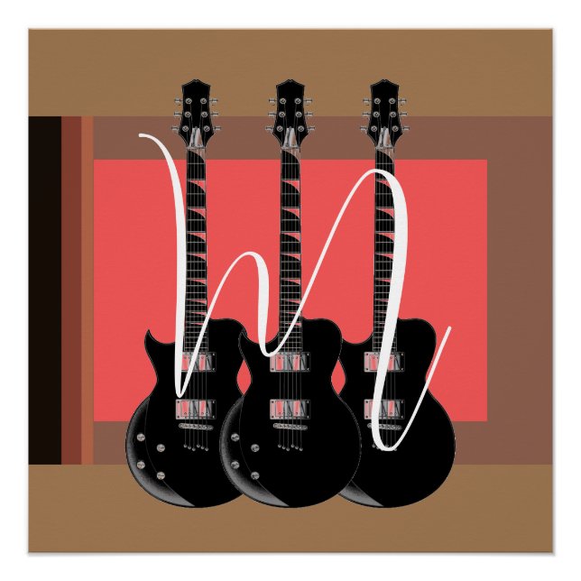 Poster Pop Art Electric Guitare Monogramme initial (Devant)