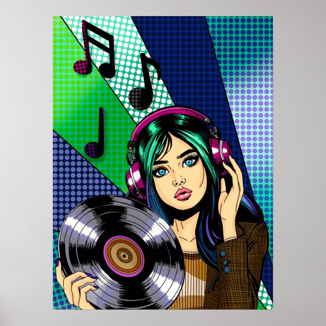 Poster Pop Art Girl with Record (Devant)