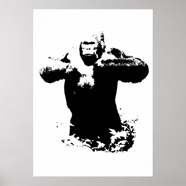 Poster Pop Art Gorilla battre la poitrine Animaux sauvage (Devant)