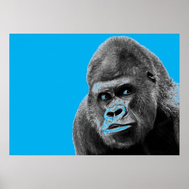 Poster Pop Art Gorilla Blue Grey (Devant)