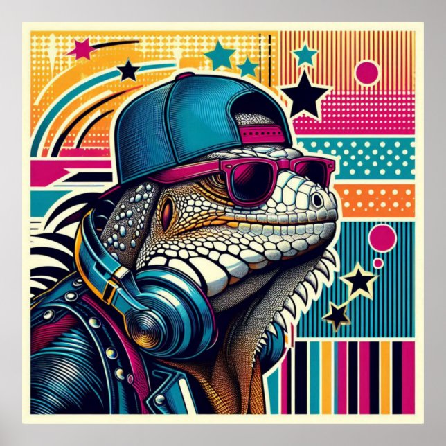 POSTER POP ART IGUANA 4 (Devant)