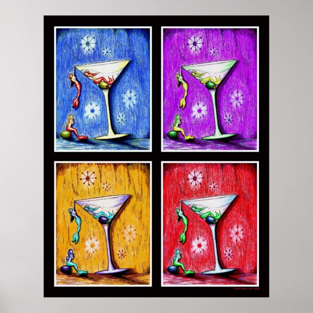 Poster Pop Art Mermaid Martinis (Devant)