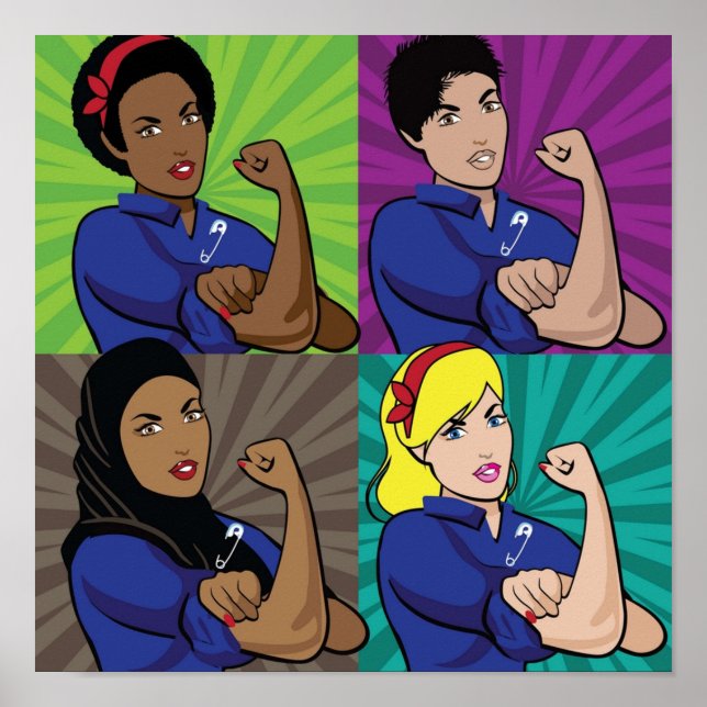 Poster Pop art multiculturel Rosie les Riveters wearin (Devant)